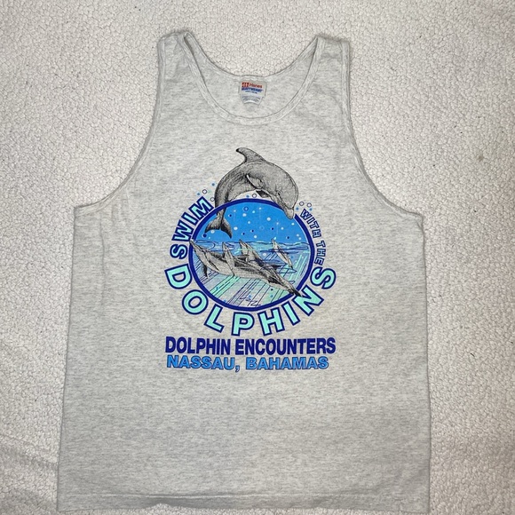 Vintage Swim With The Dolphins Nassau, Bahamas Tank Top: Size Large - Picture 1 of 8